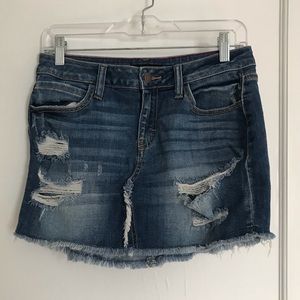 Distressed Dark-Wash Denim Skirt